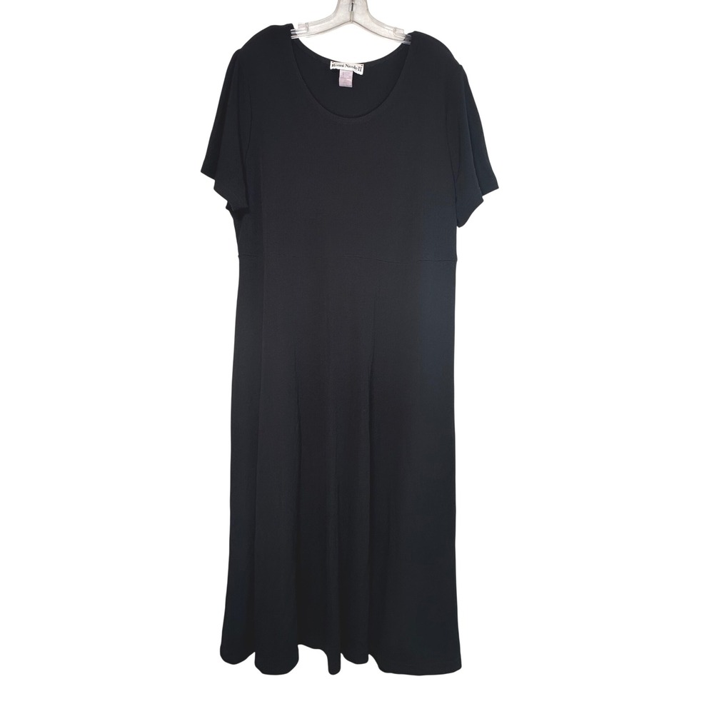 Ronni Nicole II Black Textured Knit Short Sleeve Midi A-Line Dress Plus Size